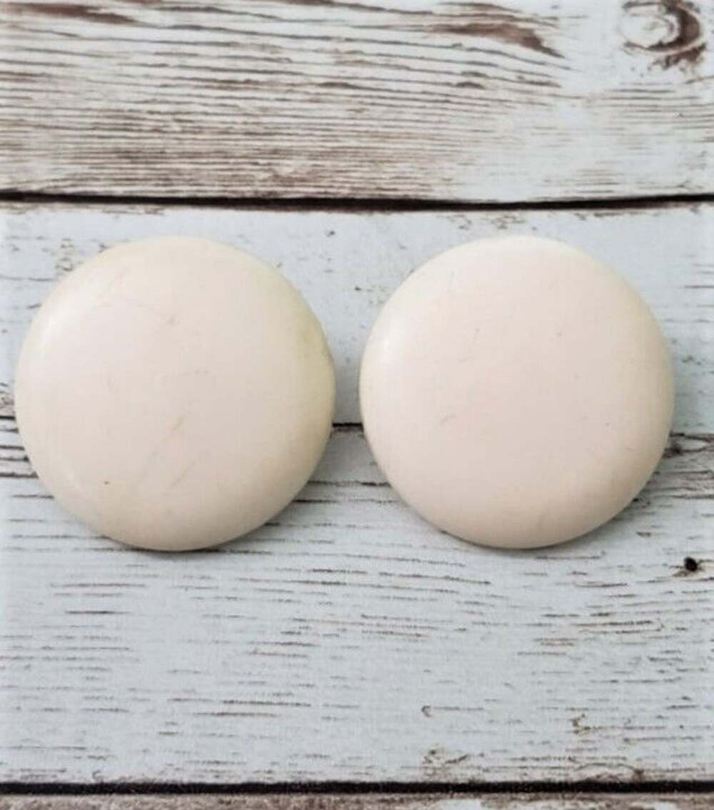 Vintage Clip On Earrings - Beige Circle Slightly Over 1" - Some Marks